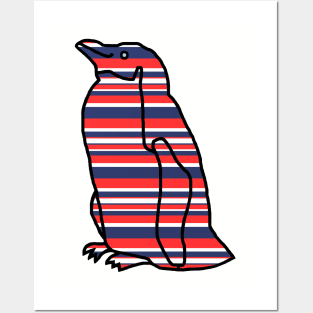 Red and Blue Stripes Penguin Posters and Art